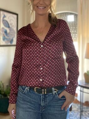 Alice Blue Burgundy and Cream Geometric Button-Down Shirt